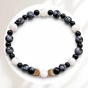 Elegant GENUINE Black Onyx, Other of Pearl, and Snowflake Obsidian Bracelet
